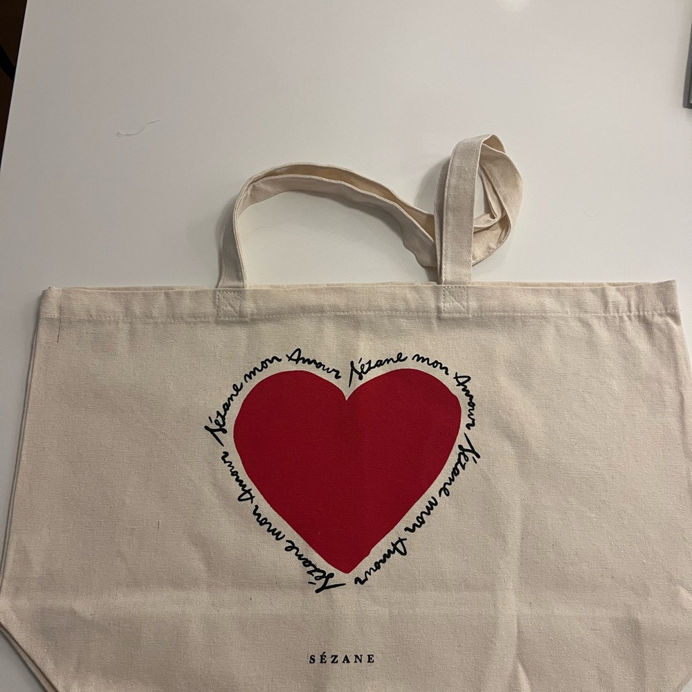 Sezane Canvas Tote Bag with Red Heart - Never Used
